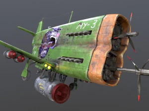 Stylized realistic green airplane 3D Model
