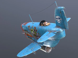 Stylized realistic blue airplane 3D Model