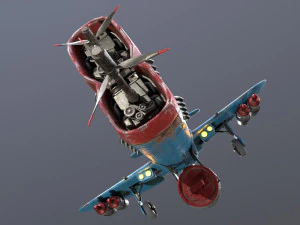 Stylized realistic blue airplane 3D Model