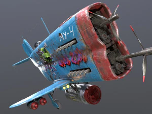 Stylized realistic blue airplane 3D Model