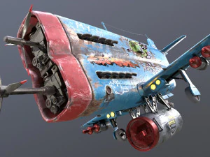 Stylized realistic blue airplane 3D Model