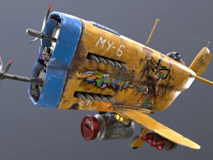 Stylized realistic yellow airplane 3D Model