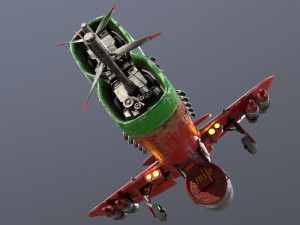 Stylized realistic red-green airplane Modelo 3D