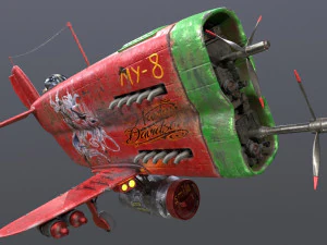 Stylized realistic red-green airplane 3D Model