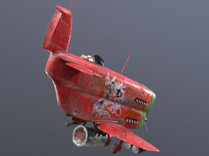 Stylized realistic red-green airplane Modelo 3D