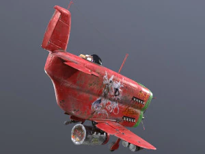 Stylized realistic red-green airplane 3D Model