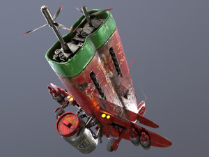 Stylized realistic red-green airplane Modelo 3D