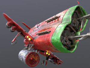 Stylized realistic red-green airplane Modelo 3D