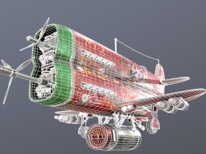 Stylized realistic red-green airplane Modelo 3D