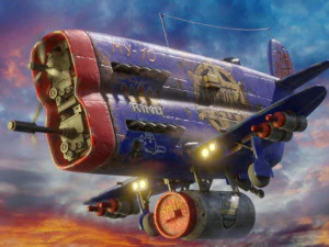 Стилизованный реалистичный темно-синий самолет 3D Модель