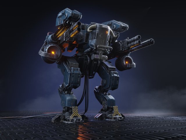 Realistic Mech in military style 3D Model .c4d .max .obj .3ds .fbx .stl .blend 