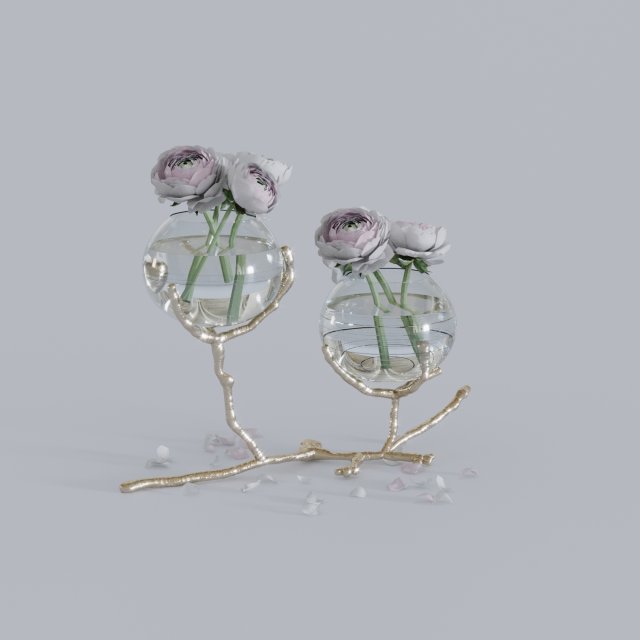 dawt modern classic metal twig 2-glass ball vase holder - gold Modello 3D .c4d .max .obj .3ds .fbx .stl .blend 
