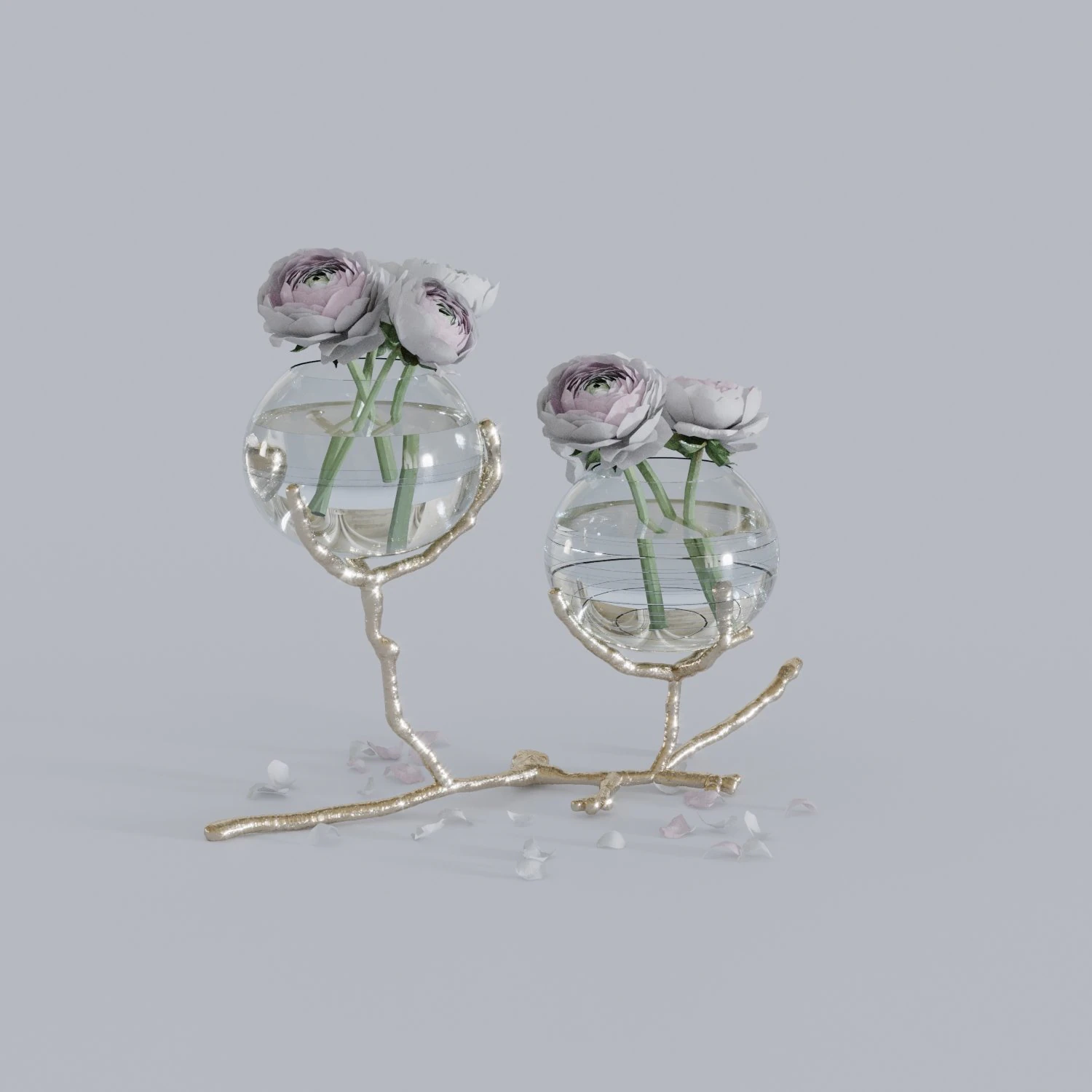 dawt modern classic metal twig 2-glass ball vase holder - gold 3D Model .c4d .max .obj .3ds .fbx .stl .blend 