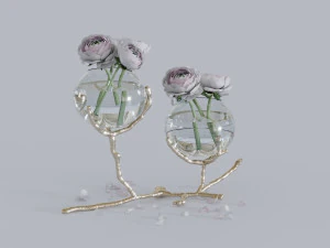 dawt portavaso a sfera in vetro con 2 ramoscelli in metallo classico moderno - oro Modello 3D