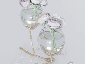 dawt modern classic metal twig 2-glass ball vase holder - gold Modello 3D