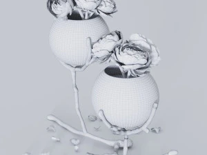 dawt modern classic metal twig 2-glass ball vase holder - gold 3D Model