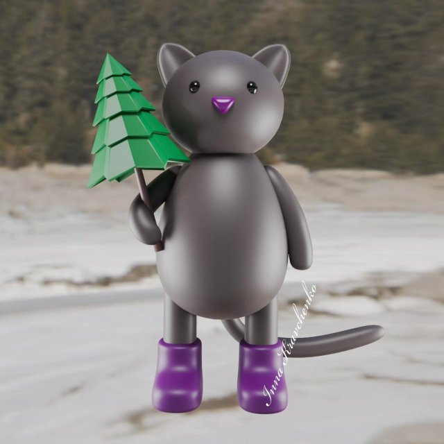 Cat with christmas tree Character mesh 3D-Modell .c4d .max .obj .3ds .fbx .stl .blend 