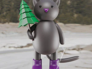Cat with christmas tree Character mesh 3D Model
