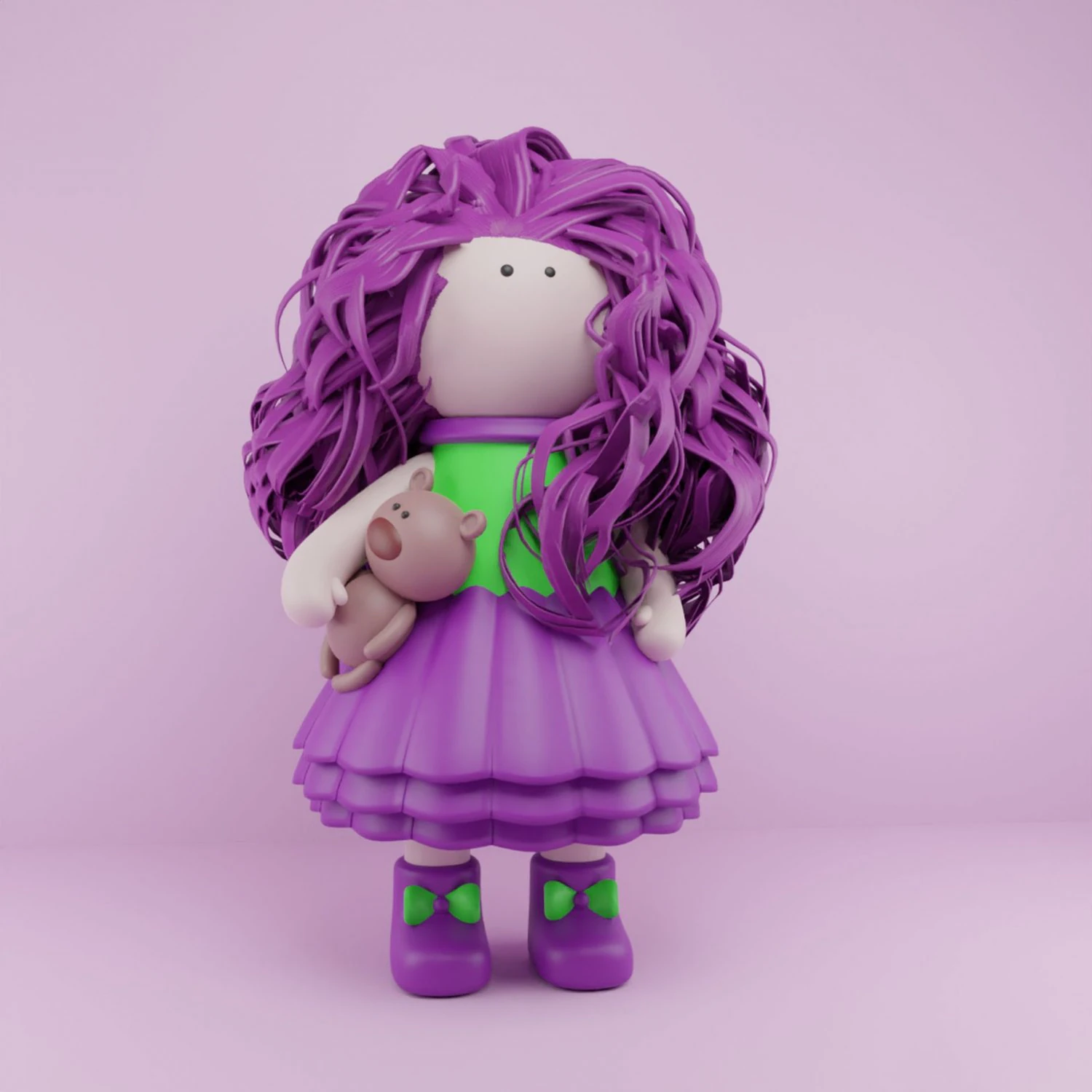 Doll with a teddy bear Character mesh 3D Model .c4d .max .obj .3ds .fbx .stl .blend