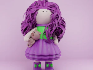 Doll with a teddy bear Character mesh 3D Model