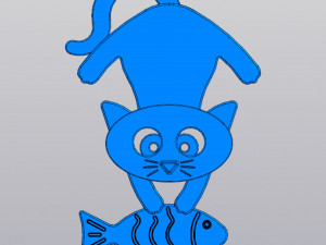 Keychain Cat with fish 3D Print Model