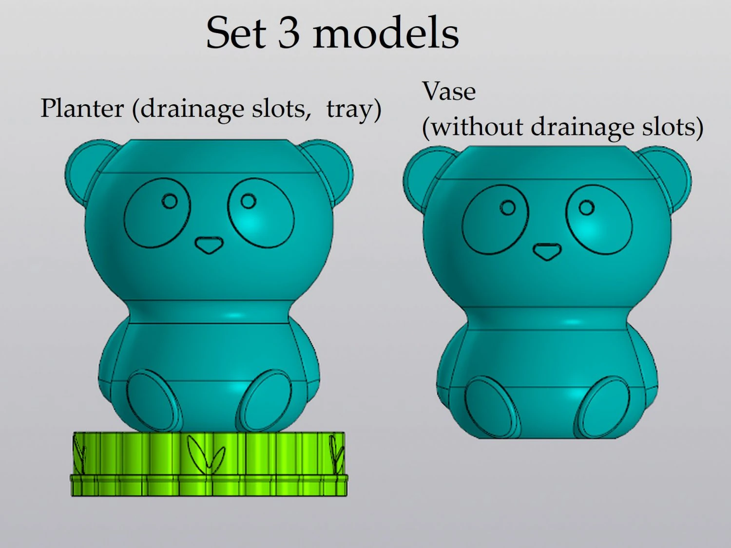 Set Planter and Vase Penholder Panda 3D Print Model .c4d .max .obj .3ds .fbx .stl .blend 