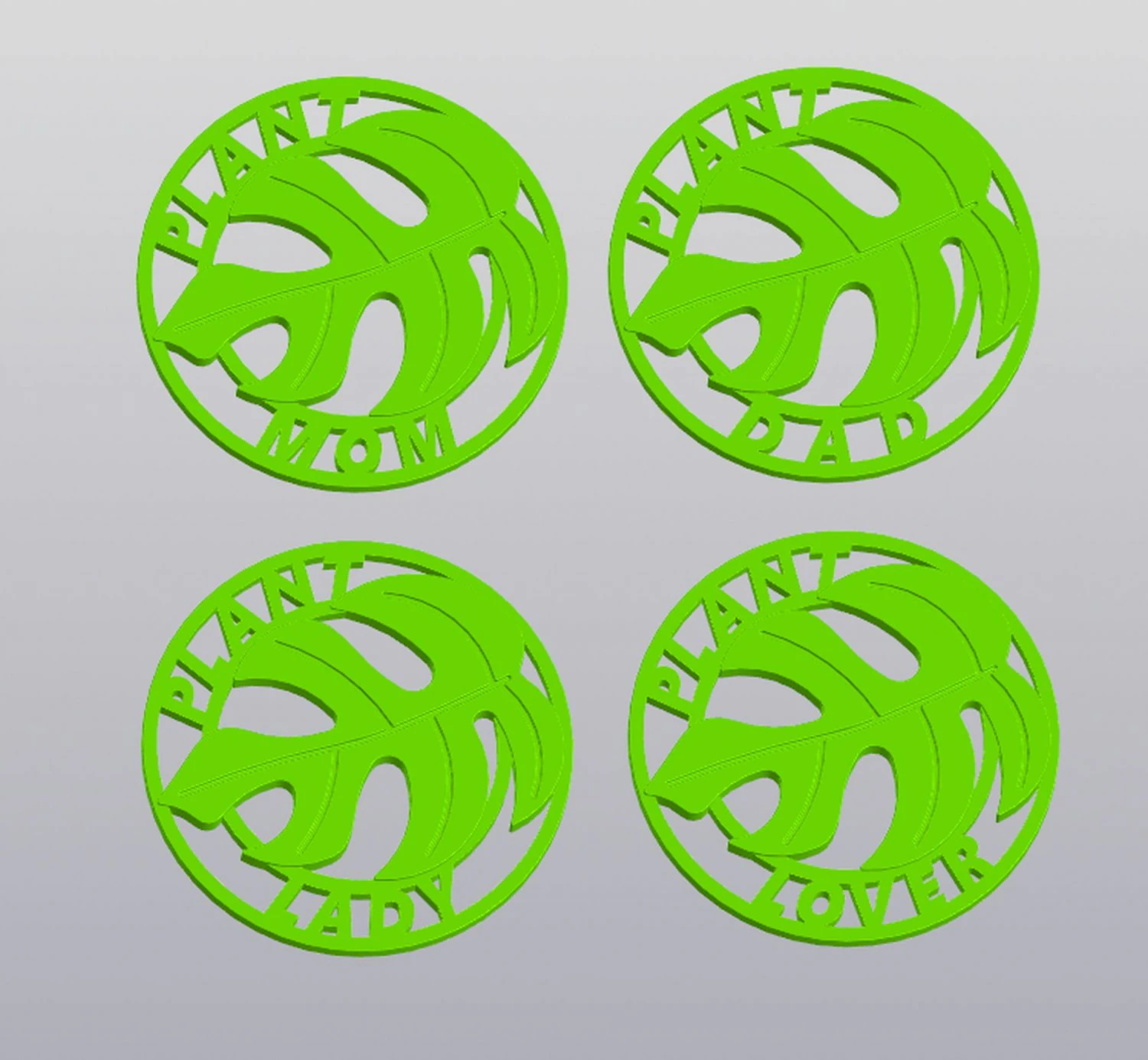 Set 4 Keychains Plant Mom Plant Dad Plant Lady Plant Lover 3D Print Model .c4d .max .obj .3ds .fbx .stl .blend 