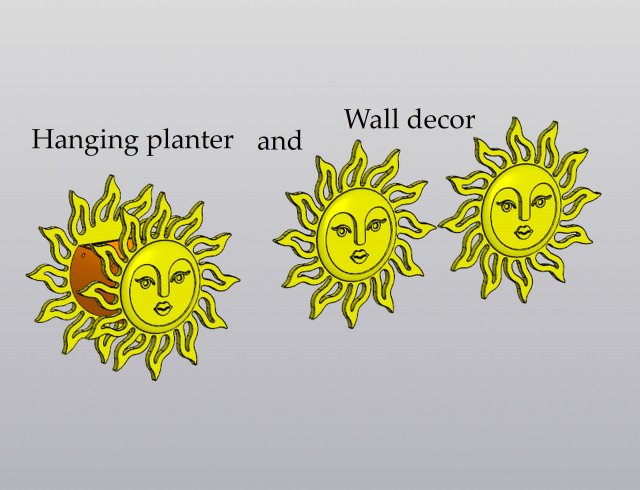 Hanging planter and Wall decor Sun with face Modello di stampa 3D .c4d .max .obj .3ds .fbx .stl .blend 