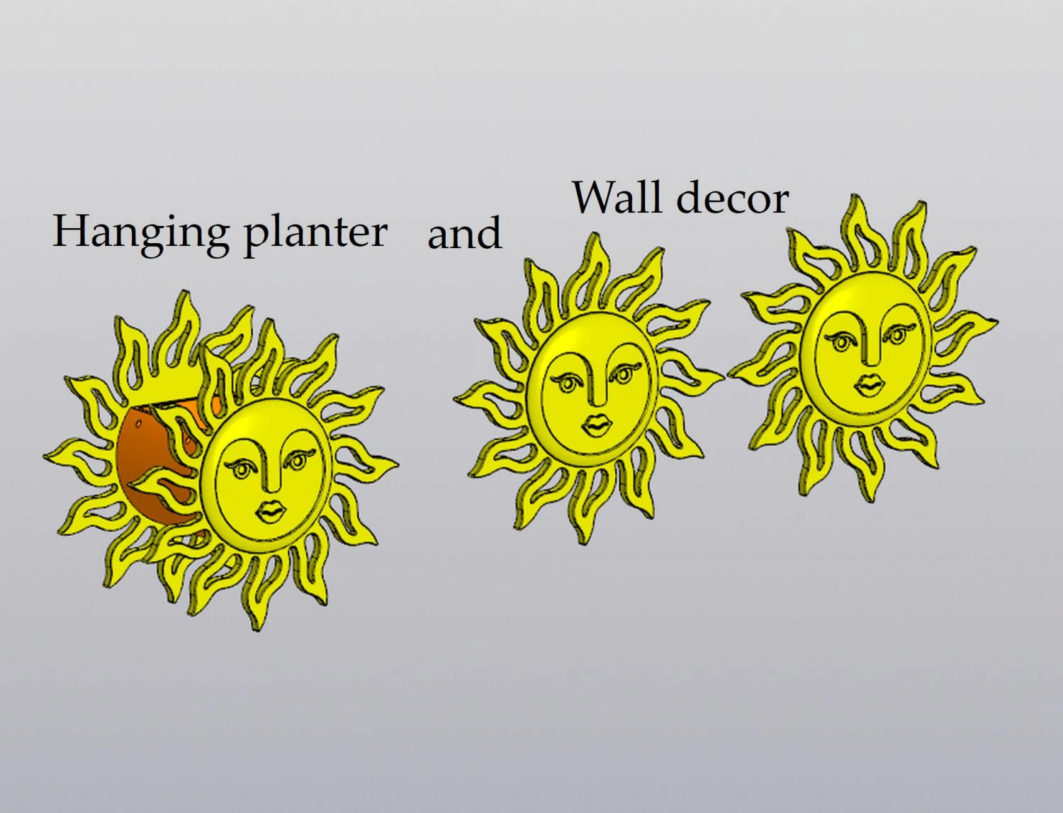 Hanging planter and Wall decor Sun with face 3D Print Model .c4d .max .obj .3ds .fbx .stl .blend 