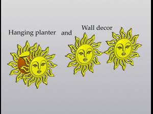 Hanging planter and Wall decor Sun with face 3D Print Model
