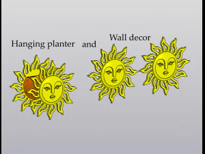 Penanam gantung dan dekorasi dinding Matahari dengan wajah Model Cetak 3D