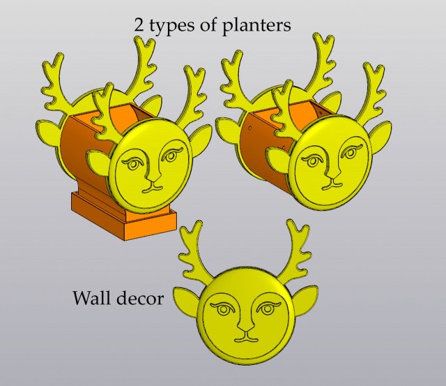 Set 2 Planters and Wall decor Lady Deer 3D 프린트 모델 .c4d .max .obj .3ds .fbx .stl .blend 