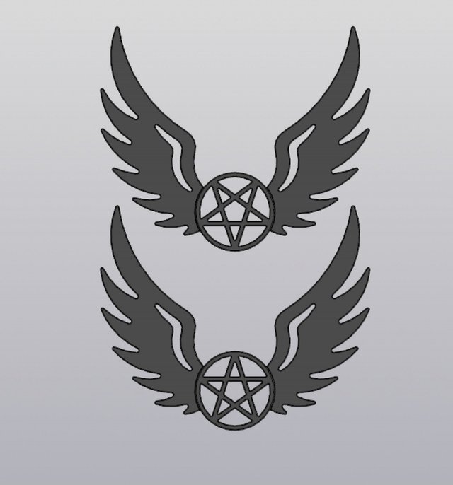 Set 2 models Wall decor Angel wings with pentagram and with inverted pentagram 3D-Druckmodell .c4d .max .obj .3ds .fbx .stl .blend 