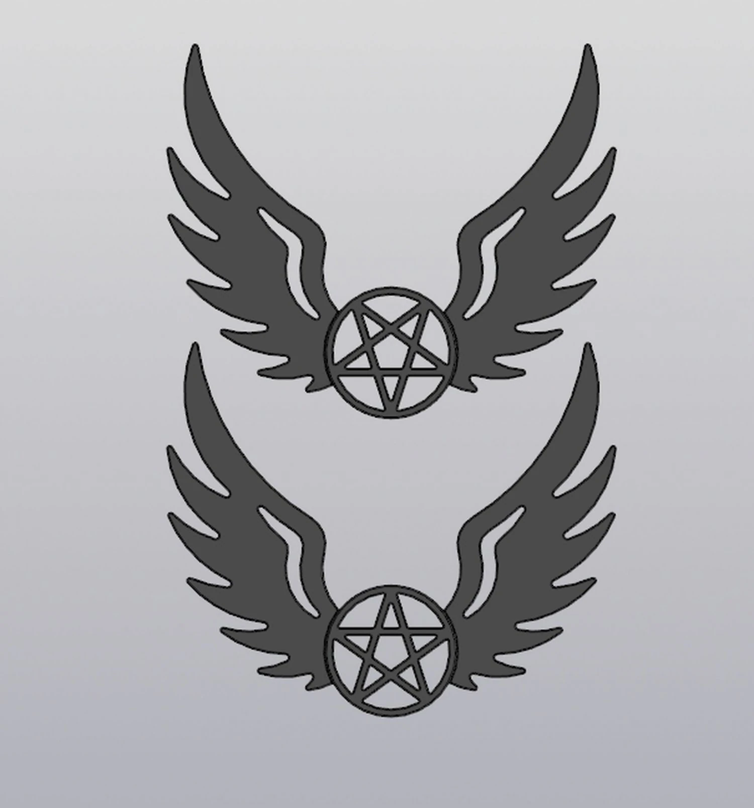 Set 2 models Wall decor Angel wings with pentagram and with inverted pentagram 3D Print Model .c4d .max .obj .3ds .fbx .stl .blend