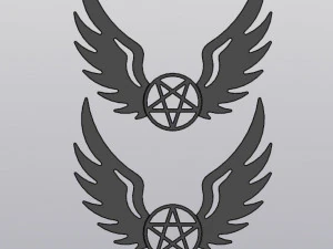 2 model ayarla Duvar dekoru Pentagramlı ve ters pentagramlı melek kanatları 3D Baskı Modeli