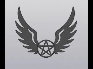 Set 2 models Wall decor Angel wings with pentagram and with inverted pentagram 3D Print Model