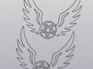 Set 2 models Wall decor Angel wings with pentagram and with inverted pentagram 3D-Druckmodell