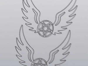 Set 2 models Wall decor Angel wings with pentagram and with inverted pentagram 3D Print Model