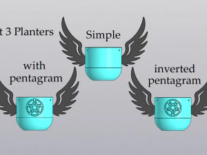 Set 3 Sayap Malaikat Penanam Gantung dengan atau tanpa pentagram Model Cetak 3D