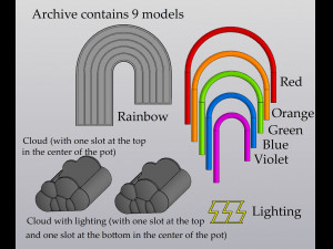 Small Planter Holder for small things Rainbow and thunder clouds 3D 打印模型