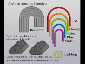 Small Planter Holder for small things Rainbow and thunder clouds 3D Print Model
