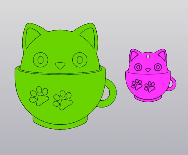 Set 2 models Cup coaster and Keychain Cat in a cup 3D प्रिंट मॉडल .c4d .max .obj .3ds .fbx .stl .blend 