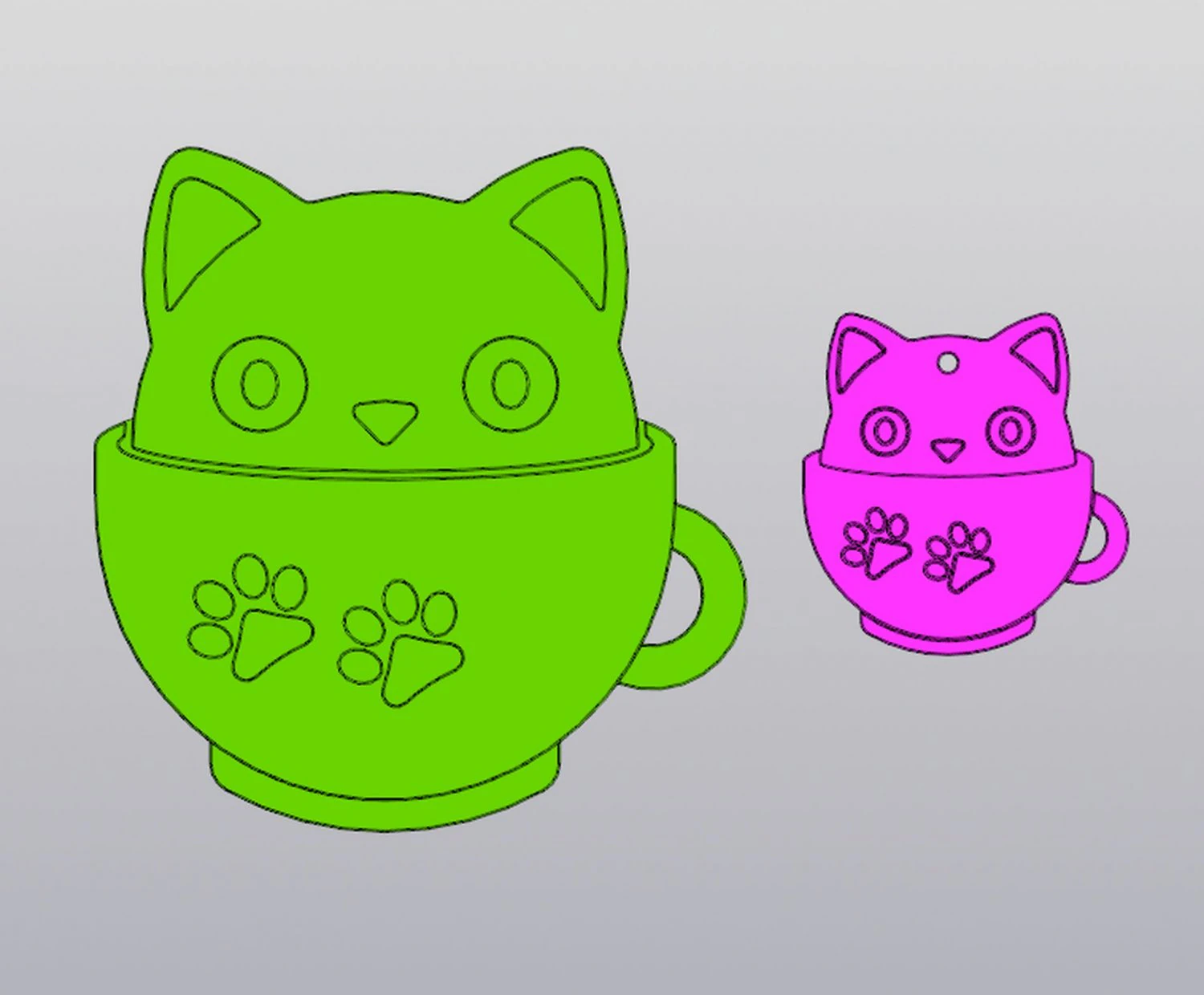 Set 2 models Cup coaster and Keychain Cat in a cup 3D Print Model .c4d .max .obj .3ds .fbx .stl .blend 