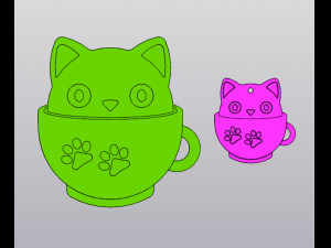 Set 2 models Cup coaster and Keychain Cat in a cup Modelo de impresión 3D