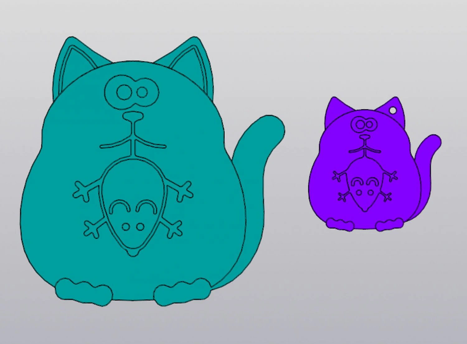 Set 2 Model Tatakan Cangkir Kucing dengan Mouse dan Gantungan Kunci Model Cetak 3D .c4d .max .obj .3ds .fbx .stl .blend 