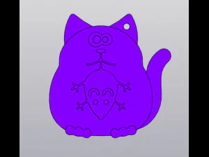 Set 2 Model Tatakan Cangkir Kucing dengan Mouse dan Gantungan Kunci Model Cetak 3D