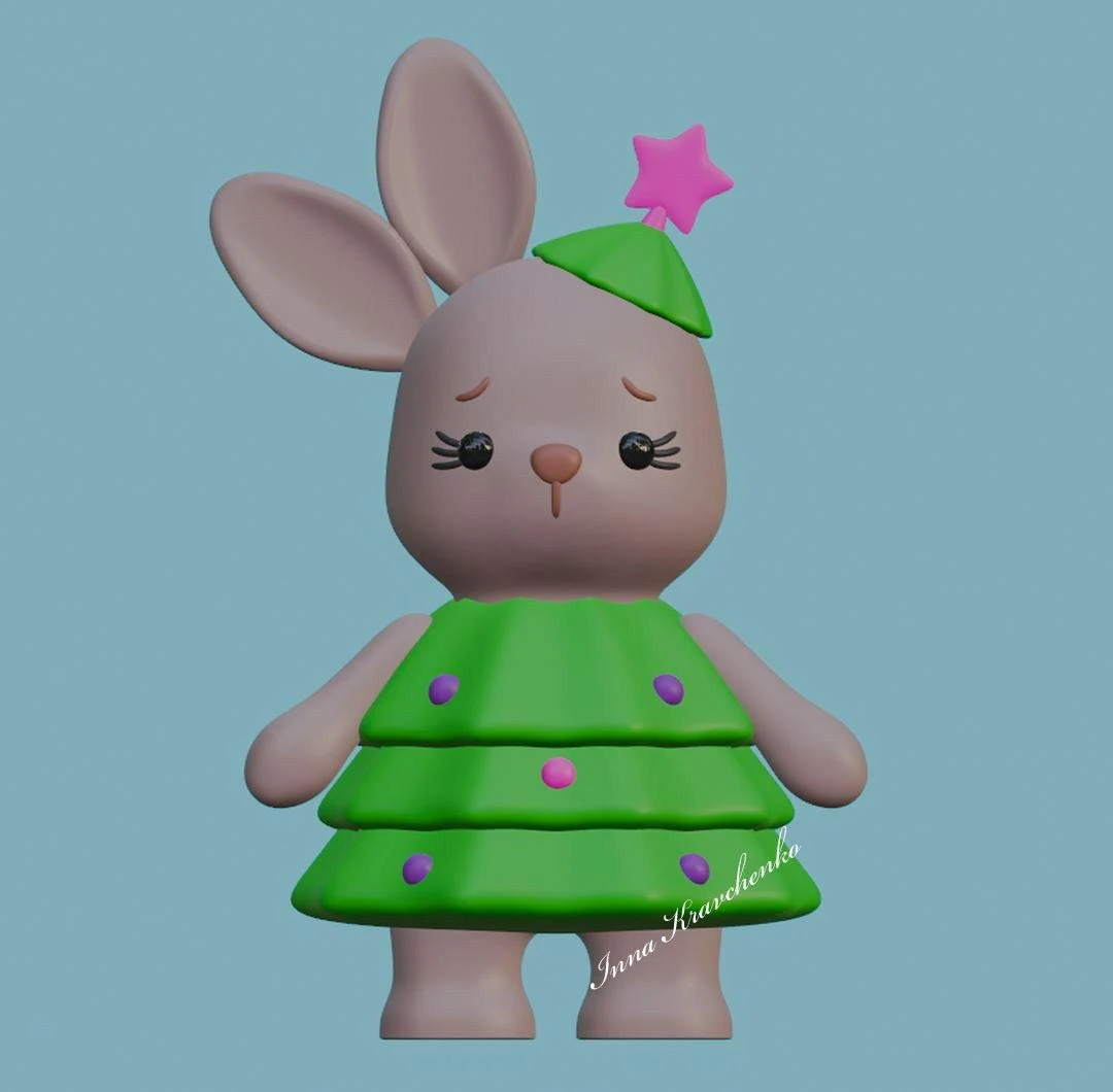 Bunny in a Christmas tree costume 3D Print Model .c4d .max .obj .3ds .fbx .stl .blend 