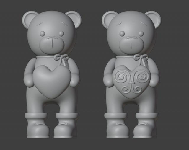 Set 2 models Bear Figurine Gift for Valentines Day 3D 打印模型 .c4d .max .obj .3ds .fbx .stl .blend 