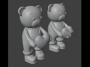 Set 2 models Bear Figurine Gift for Valentines Day 3D Print Model
