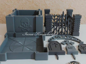 Gothic Set Cemetery Planter and 3 planter decorations Tombstones 3D Print Model